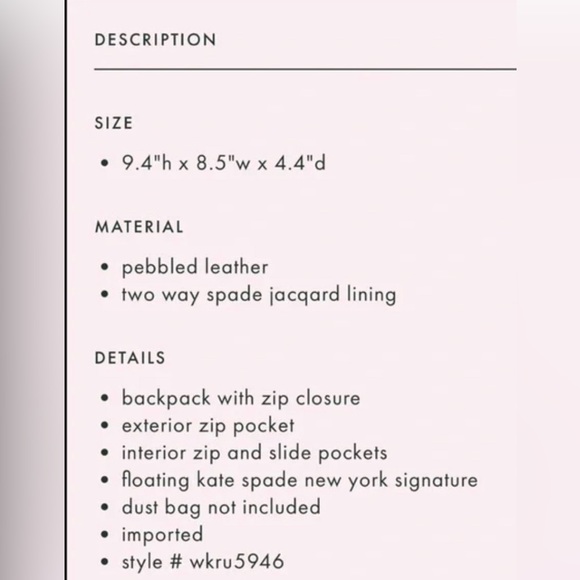 NWOT Kate Spade Jackson Medium Backpack in Nightcap - Picture 12 of 13